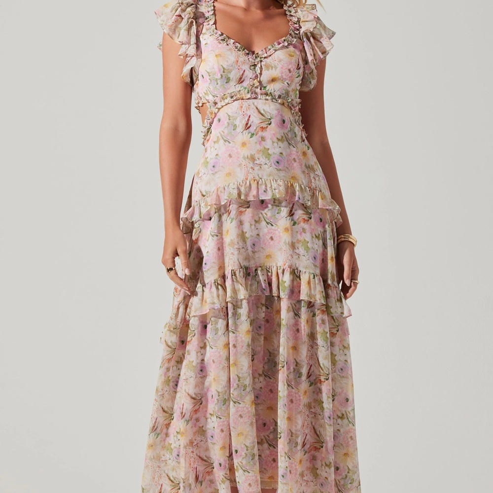 ASTR The Label Mable Floral Tiered Cutout Chiffon Dress
